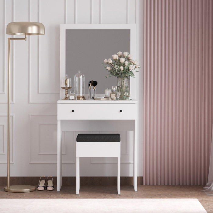 Hanah Home Felix Tocador con Espejo y Silla Blanco Hanah Home Felix Tocador con Espejo y Silla Blanco